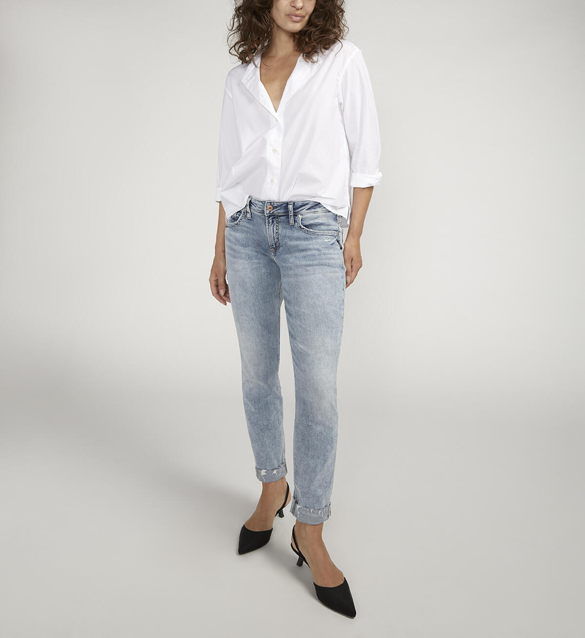 Boyfriend Mid Rise Slim Leg Jeans, , hi-res image number 0
