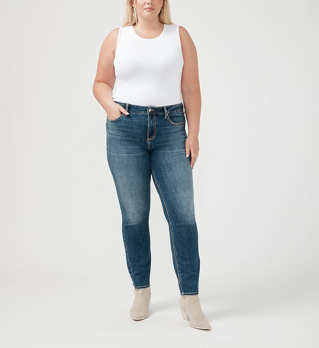 Plus size straight leg stretch jeans clearance