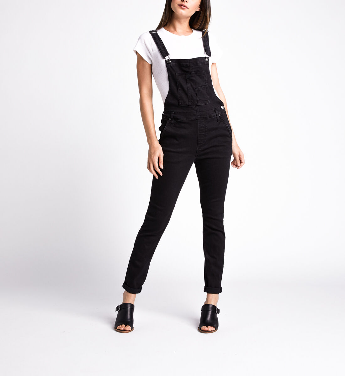 Skinny black dungarees store