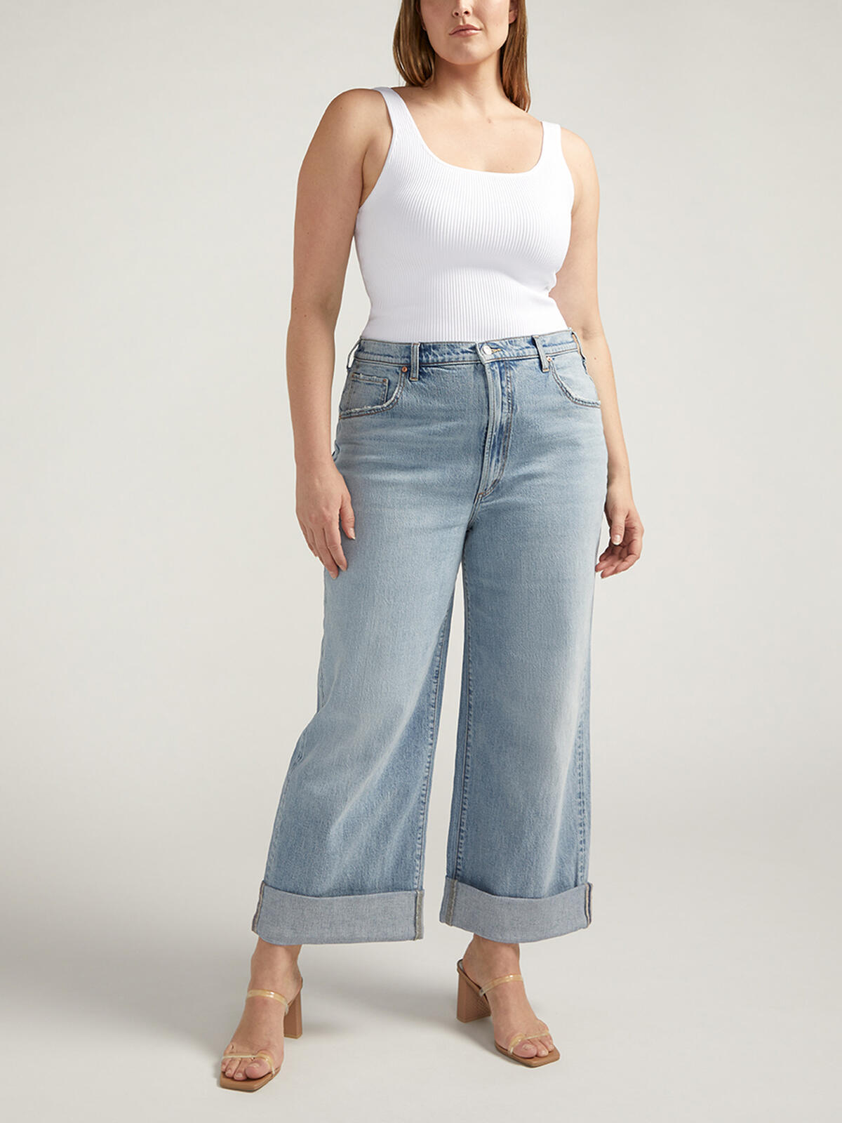 Baggy Mid Rise Wide Leg Cropped Jeans Plus Size image number 0