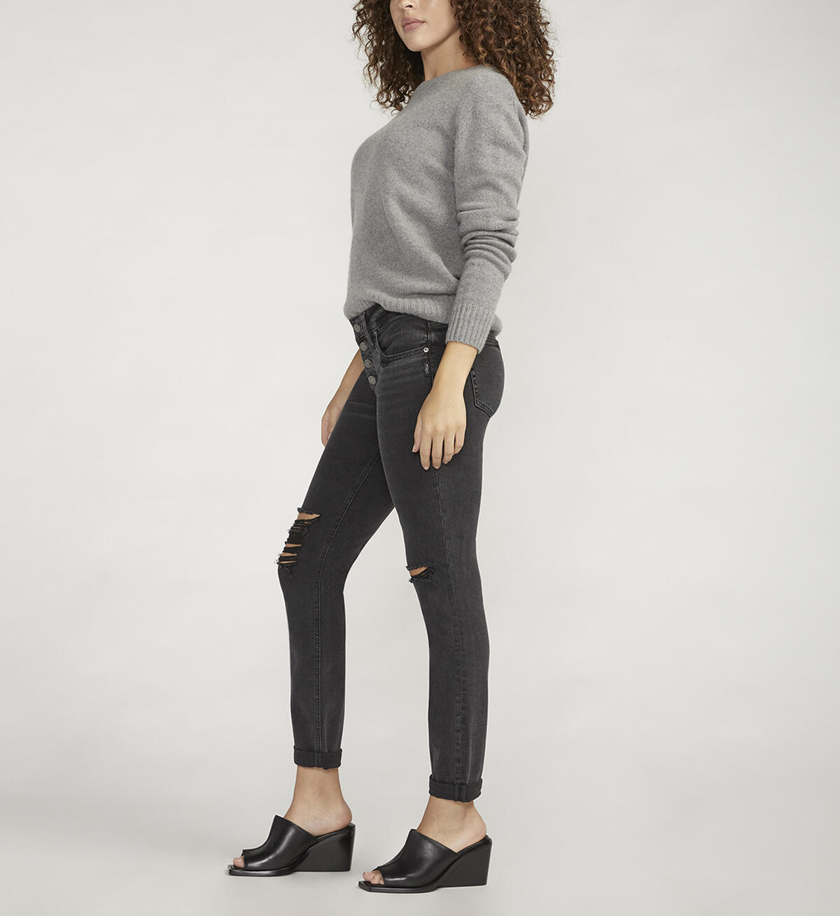 Boyfriend Mid Rise Slim Leg Jeans, Black, hi-res image number 2