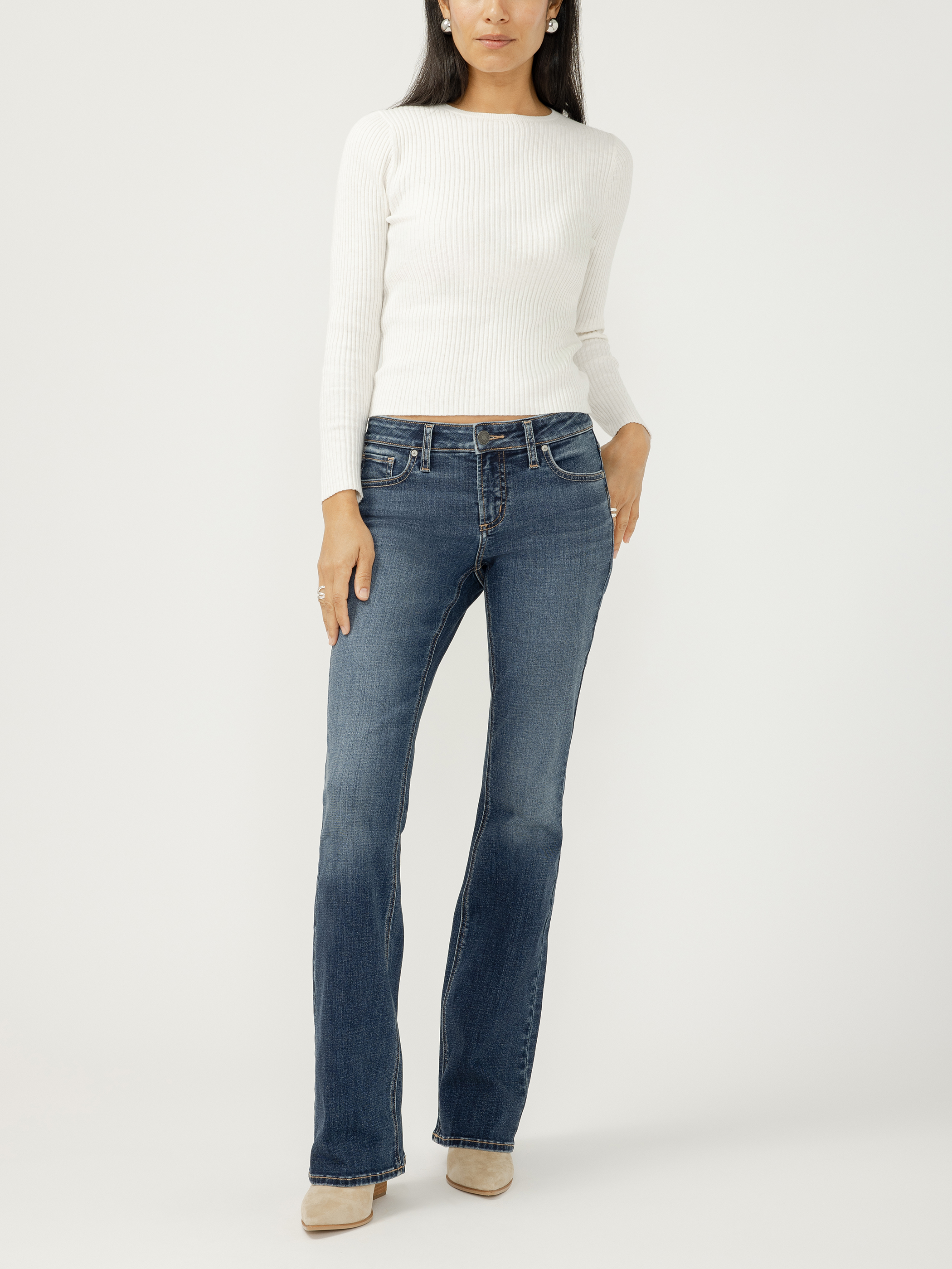 Jeans Capri Donna Silver Jeans Co. Elyse Vita Media, Light Wash EPX196, Denim Elasticizzato Per Curve, Taglie 25W/23L